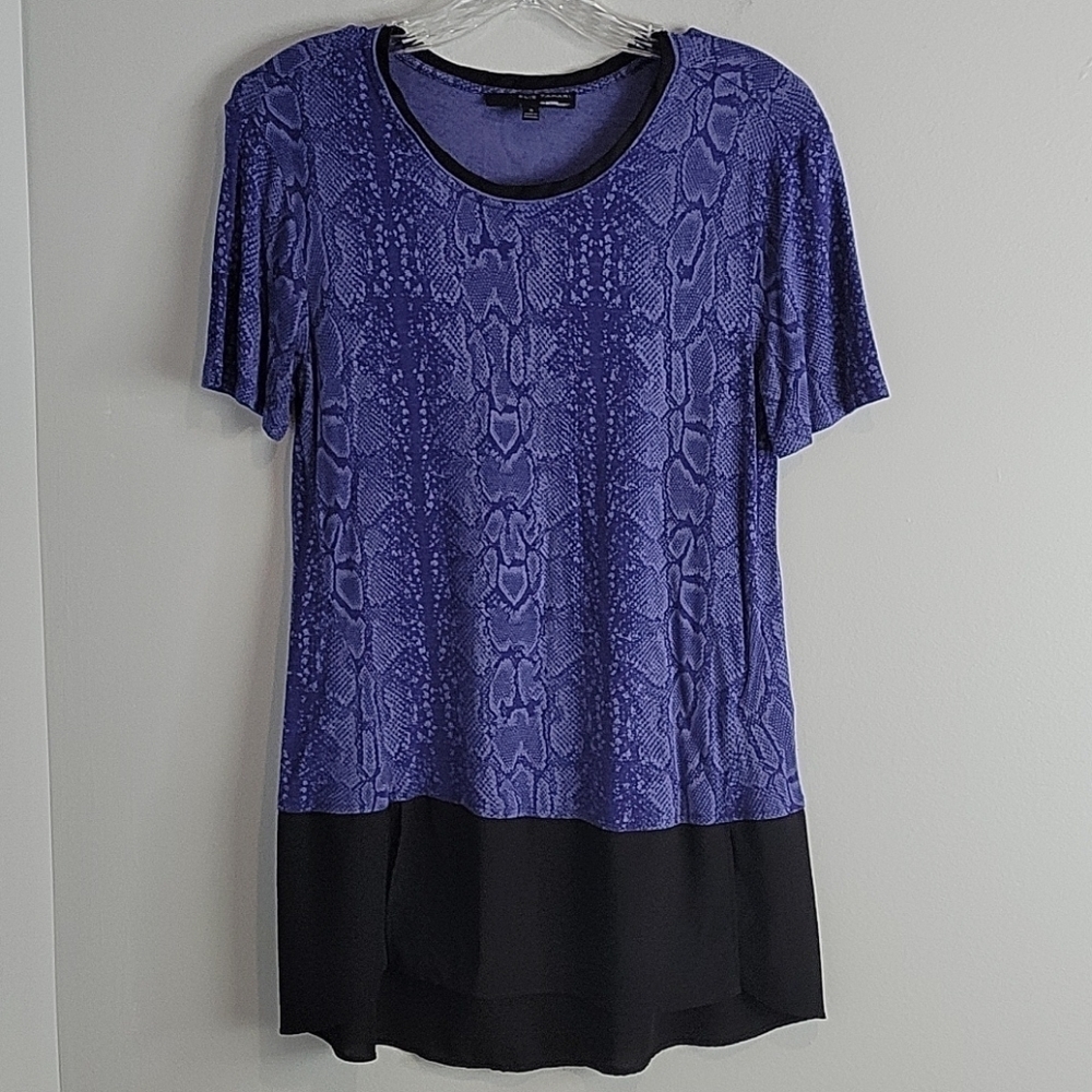 Tahari Snakeskin Purple Tunic Black Chiffon Trim